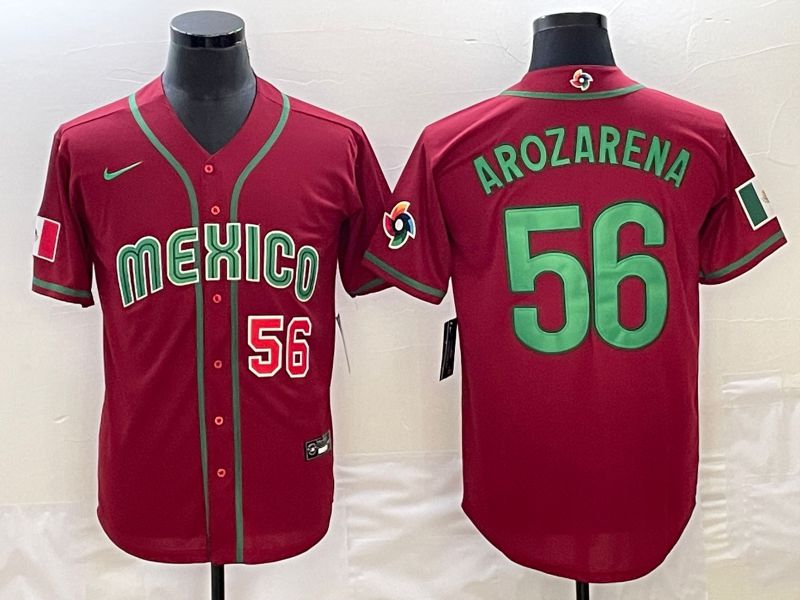 Men 2023 World Cub Mexico #56 Arozarena Red Nike MLB Jersey12